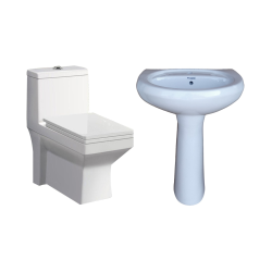 Combo of Belmonte Bathroom Commode Ripone with Cera Pedestal Wash Basin - Ivory