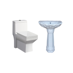 Combo of BM Belmonte Western Commode Toilet Ripone with Lotus Pedestal Wash Basin - White