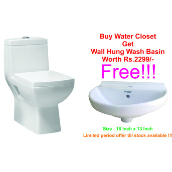 Belmonte Water Closet Square S Trap With Wall Hung Basin Jonca - White