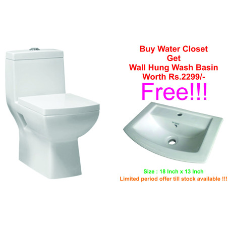 Belmonte S Trap One Piece Western Commode EWC Square With Wall Hung Basin Lily White