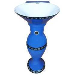 Belmonte Designer Pedestal Wash Basin Dolphin 11 Color - Blue & White