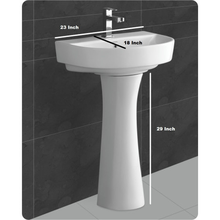 Belmonte Ceramic Pedestal Wash Basin U Shape Simas 23 x 18 Inch White