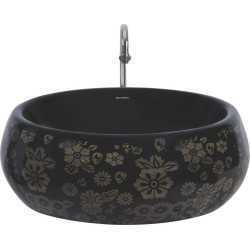 Belmonte Ceramics Designer Table Top Wash Basin 41cm x 41cm x 15cm Retro Printed Black