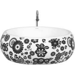 Belmonte Ceramic Designer Table Top Wash Basin 41cm x 41cm x 15cm Retro Printed White