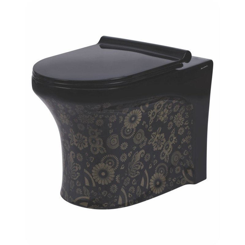 Belmonte Ceramic Floor Mounted European Water Closet/EWC Retro S Trap 100mm / 4 Inch 53cm x 36cm x 40cm Printed Black