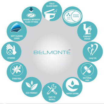 Buy Belmonte Wall Hung Water Closet Square With Flush Valve & Soft ...