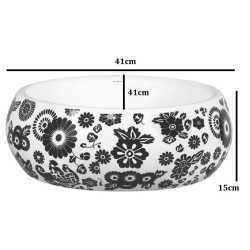 Belmonte Ceramic Designer Table Top Wash Basin 41cm x 41cm x 15cm Retro Printed White
