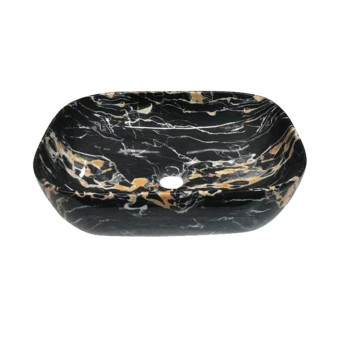 MONTBLANC Ceramic Black Glossy Finish Designer Table Top Wash Basin Vessel Sink for Bathroom (14 x 10 x 4.5 Inch)