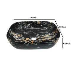 MONTBLANC Ceramic Black Glossy Finish Designer Table Top Wash Basin Vessel Sink for Bathroom (14 x 10 x 4.5 Inch)