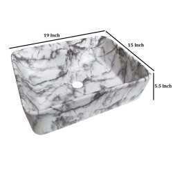 MONTBLANC Ceramic Table Top Designer Sink Wash Basin for Bathroom White Grey (19 x 15 x 5.5 Inch)