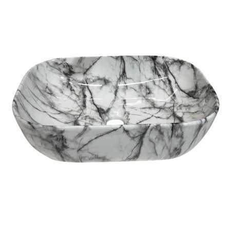 MONTBLANC Ceramic Designer Table Top Wash Basin for Bathroom Glossy Finish White Grey (18 x 13 x 5.5 Inch)