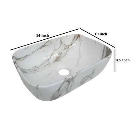 MONTBLANC Ceramic White Brown Glossy Finish Designer Table Top Sink Wash Basin for Bathroom (14 x 10 x 4.5 Inch)