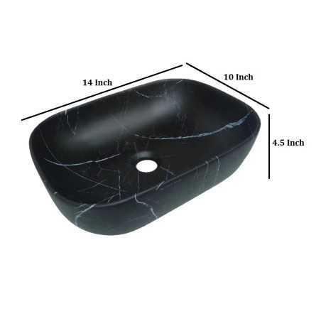 MONTBLANC Wash Basin Ceramic Designer Table Top Over Counter Sink for Bathroom Black Color Glossy Finish (14 x 10 x 4.5 Inch)