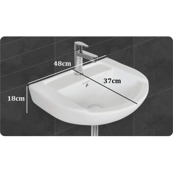 Belmonte Ceramic Wall Mount/Wall Hung Wash Basin for Bathroom/Washroom Daina 37cm x 48cm x 18cm White