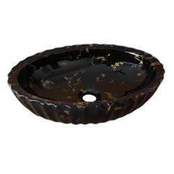 MONTBLANC Ceramic Designer Table Top Wash Basin for Bathroom Black Golden (19 x 13 x 5 Inch)