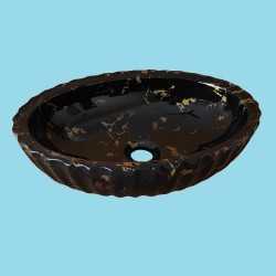 MONTBLANC Ceramic Designer Table Top Wash Basin for Bathroom Black Golden (19 x 13 x 5 Inch)
