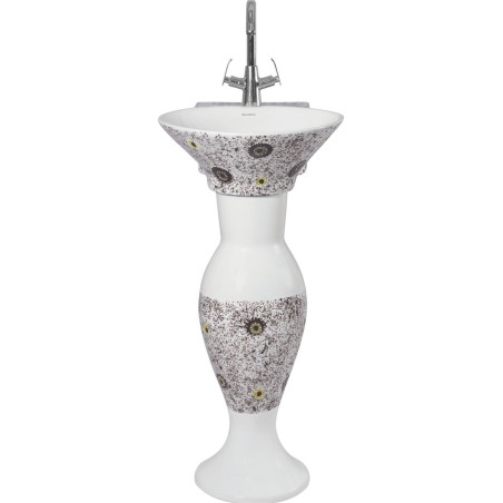 Belmonte Designer Pedestal Wash Basin Dolphin 21 Color - Brown & White