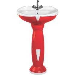Buy Belmonte Ceramic Double Color Red & White Pedestal Wash Basin -...