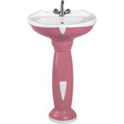 Belmonte Ceramic Double Color Magenta-Pink & White Pedestal Wash Basin - Aishwarya