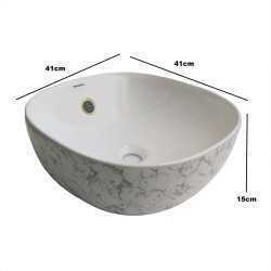 Belmonte Ceramic Designer Table Top Wash Basin White Grey Color Olive-10