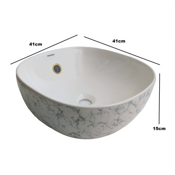 Belmonte Ceramic Designer Table Top Wash Basin White Grey Color Olive-10