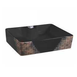 Belmonte Ceramic Designer Table Top Wash Basin Fusion Bricks Black Color