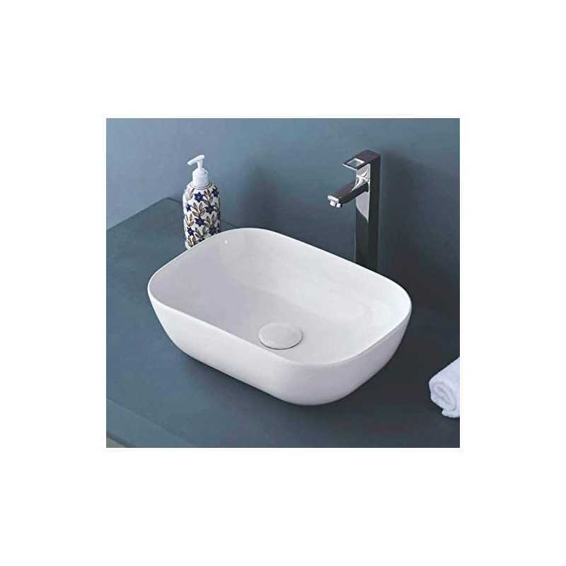 Belmonte Ceramic Table Top Over Counter Wash Basin Sink 14 x 10 x 4.5 Inch Ferry - White