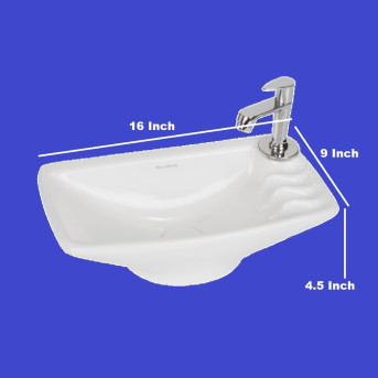 Belmonte Ceramic Wash Basin Wall Mounted cum Table Top Sink 16 x 9 x 4.5 Inch - White