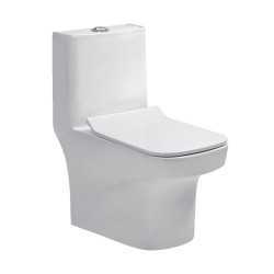 Belmonte One-Piece Western Toilet Commode EWC - White Glossy Ceramic, S-Trap Outlet, Rimless Siphonic Tornado Flushing