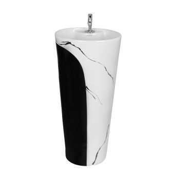 Belmonte One-Piece Designer Wash Basin - Black & White, Glossy Finish, Ceramic, Floor Mount - 41 x 41 x 85 cm
