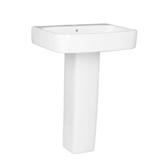 Belmonte Thar Set Ceramic Pedestal Wash Basin | Wall Mount | Glossy White | 22x18x32 Inch