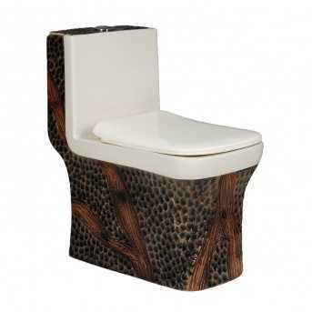 Belmonte Wooden Finish Western Toilet Designer One-Piece & Standing Wash Basin Combo, Multi Color
