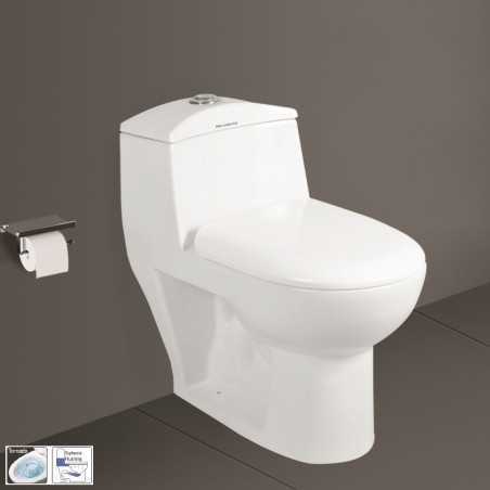 Belmonte Siphonic Flushing One Piece Western Commode Toilet / EWC Carol S Trap 9 Inch / 225mm White