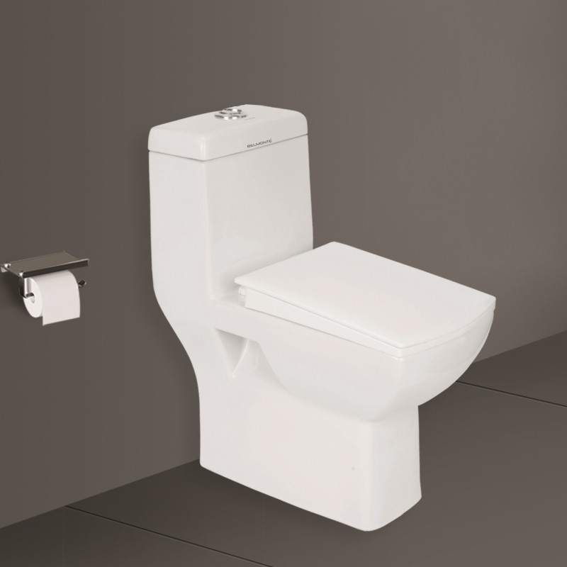 Belmonte Ceramic Floor Mounted One Piece Western Toilet / Commode S Trap Square White Belmonte Ceramic Floor Mounted One Piece Western Toilet / Commode S Trap Square White
