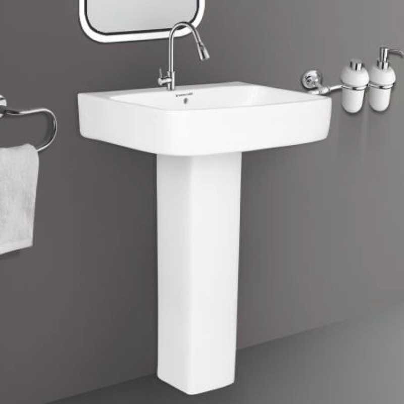 Belmonte Thar Set Ceramic Pedestal Wash Basin | Wall Mount | Glossy White | 22x18x32 Inch