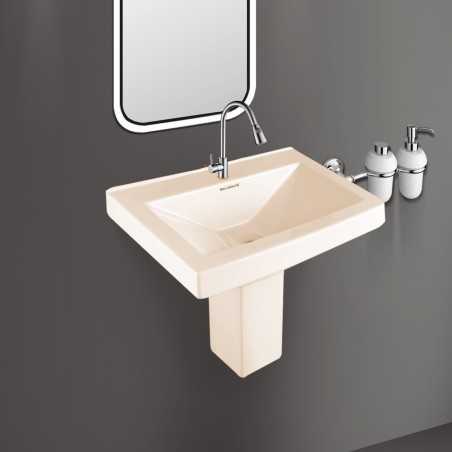 Belmonte Rectangle Shape Half Pedestal Wash Basin LCD 26 x 18 Inch Ivory Color