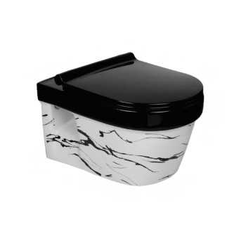 Belmonte Rimless Wall Hung Toilet RETROL-RL-16 | White/Black, Glossy Finish