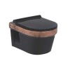 Belmonte Designer Rimless / Rimfree Wall Hung Commode / Western Toilet Retro with Slow Motion Slim Seat Cover Bricks Black