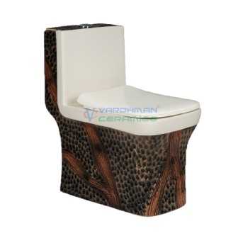 Belmonte BATTLE-OP-29 Designer One-Piece Commode - Glossy Wooden Finish, Multi Color-Brown, Black, Ivory