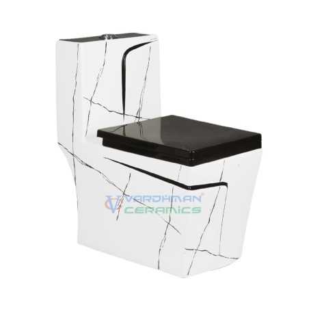 Glossy Finish White and Black Western Toilet One Piece Designer CUBA-OP-37 | Belmonte