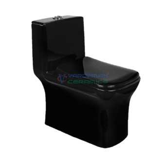 Belmonte Battle-Op-4-Black Glossy Ceramic One-Piece Western Toilet - Full Black, S Trap, Dual Flush, 640x345x710mm