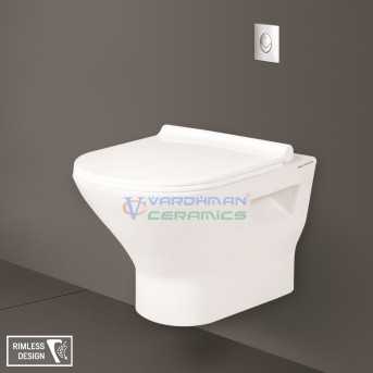Belmonte Sanitee Rimless Wall Hung Toilet - White Glossy Ceramic, Wall Mount, 520x360x340 mm
