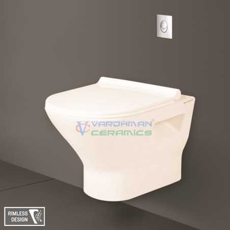 "Belmonte Ivory Rimless Wall Hung Commode - Glossy Ceramic 520x360x340mm"