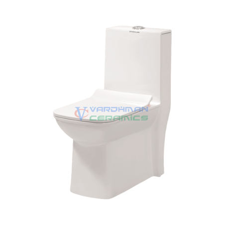 Ceramic One Piece Western Commode | Glossy | White | Rimless | S trap | 225mm 9 Inch | Floor Mounted