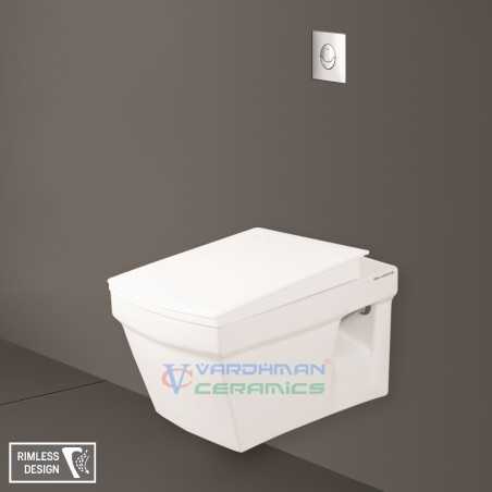 Belmonte Combo of Rimless Toilet Wall Mounted Crenza with Pneumatic Concealed Cistern - White