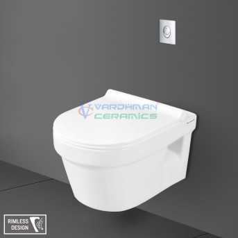 Rimless Flushing Toilet Wall Hung Retro with Concealed Cistern Pneumatic White Combo - Belmonte