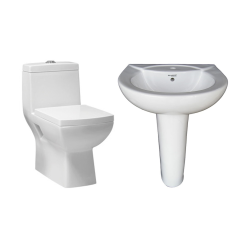 Combo of BM Belmonte One Piece Water Closet Square S Trap With Royal Pedestal Wash Basin - Ivory