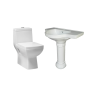 Combo of BM Belmonte Western Commode Square with Counter Pedestal Wash Basin - White