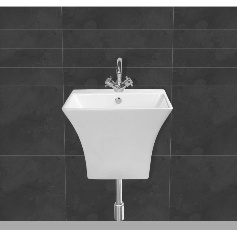 Belmonte Semi Pedestal Wall Mounted Wash Basin Cubix - White