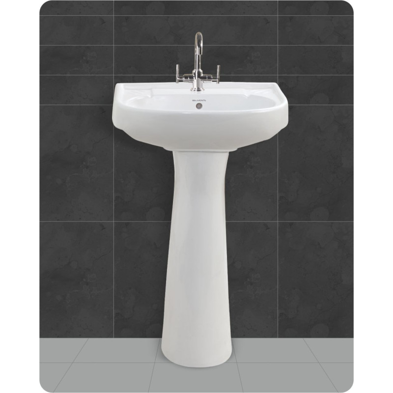 Belmonte Ceramic Pedestal Wash Basin U Shape Diamond 20 x 16 Inch White